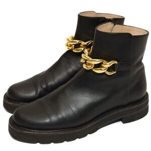 Stuart Weitzman Black Leather Chain Lift Bootie Boots Size 7.5